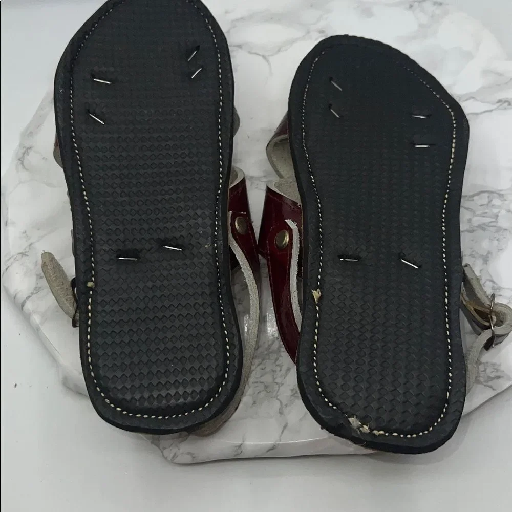MEXICAN HANDCRAFTED Maroon Patent Leather Cruzado Huaraches Sandals-7